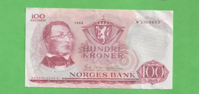 Norway - 1968 - 100 Kroner Banknote - decent example