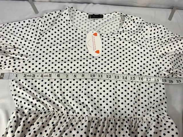 levaca Womens Polka Dots Casual Flowy Ruffle Midi Work Casual Dress White XL