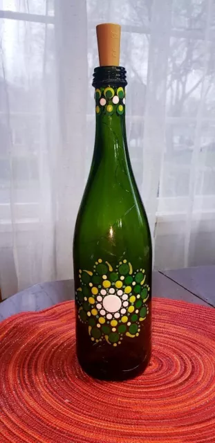 One of a Kind Hand Painted Bottle with Beautiful Dot Mandala Design