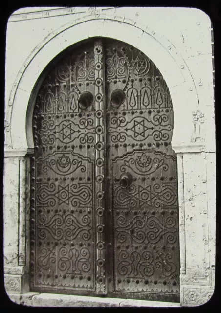 Glass Magic Lantern Slide AN ORNATE DOOR C1890 OLD PHOTO MIDDLE EAST