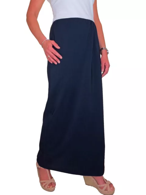 Ladies Elasticated Waist Maxi Skirt Full Length Office Day Navy Blue Size 10-22