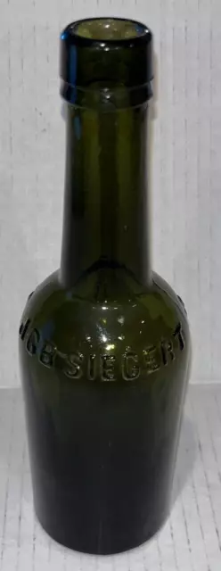 Vintage, DR. JCB SIEGERT & SONS, Green Glass Bitters Bottle (8 Inches Tall)