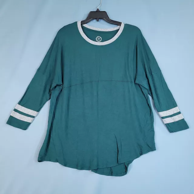 Maurices 24/7 women's 3/4 Sleeve Shirt Top round Neck Green Size 1X