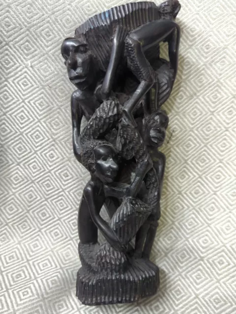 Vintage African Tribal Art Hand Carved Ebony Makonde Tree of Life Tanzania 9.5"