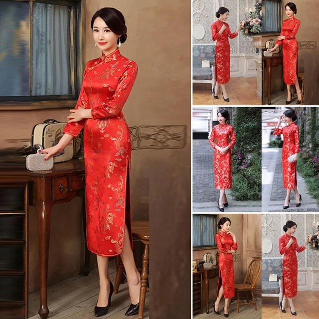 Abito da donna Cheongsam collo verticale formale moda tradizionale Cheongsam