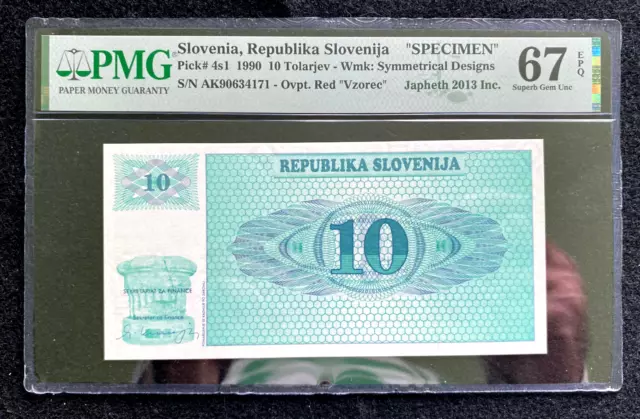Slovenia 10 Tolarjev 1990 Pick 4s1 PMG 67 SUPERB GEM UNC EPQ SPECIMEN