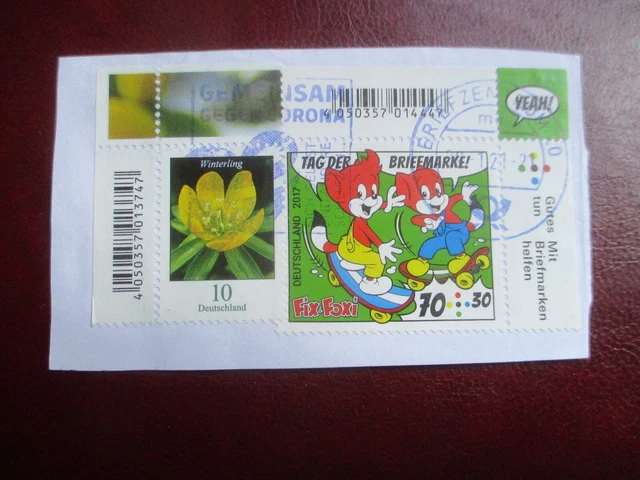 Bund BRD 2017 Michel 3331 Tag der Briefmarke Fix und Foxi gestempelt Briefstück