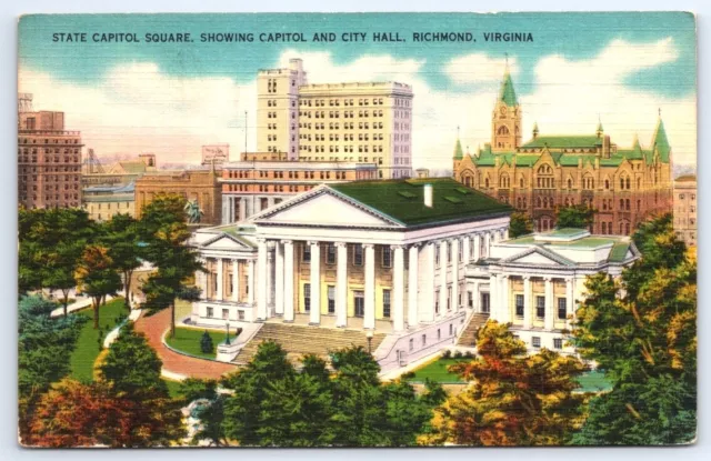 Postcard Richmond VA Virginia State Capitol Square City Hall Vintage Linen