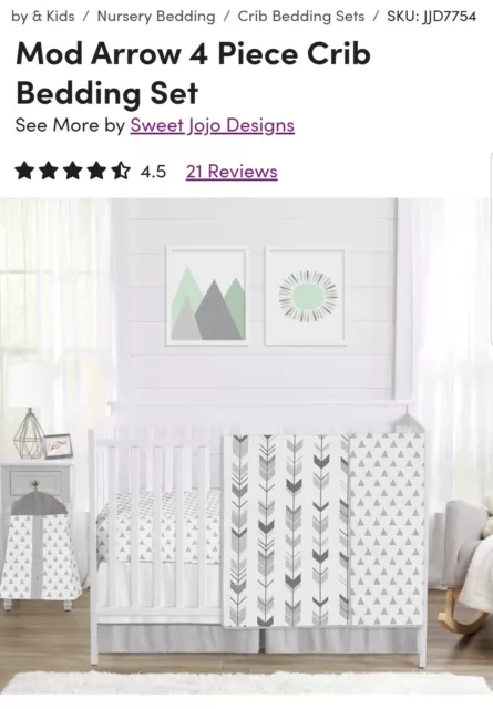 SWEET JOJO Designs Mod Arrow 4 Piece Crib Bedding Set Collection GRAY NEW $119