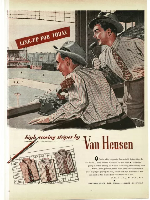 1946 Van Heusen Men's Shirts announcers at baseball game Vintage Print Ad