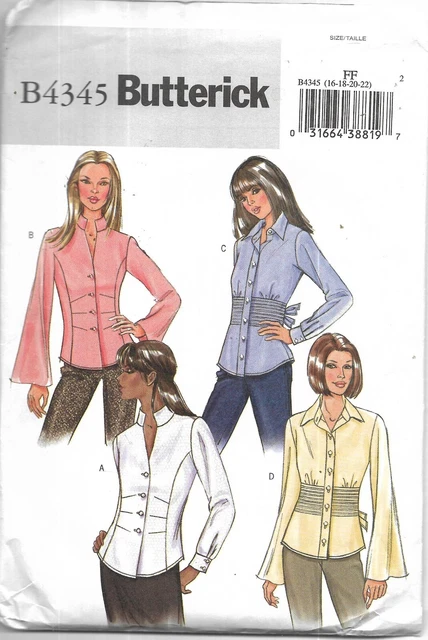 Butterick #4345 MISSES' LOOSE-FITTING SHIRTS Uncut Sewing Pattern Size 16-22
