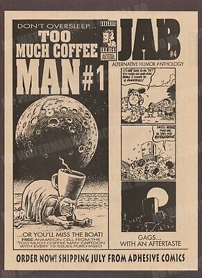 Too Much Coffee Man + Jab Adhesive Comics Trade Print Magazine Ad ADVERT