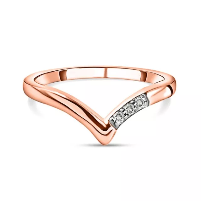 TJC Diamond Wishbone Ring for Women in Rose Gold Over Silver Size I TCW 0.05ct.