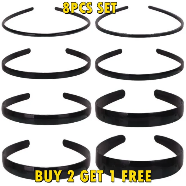 8 PCS Black Hair Essential Headband Hoop Band Comb Sports Hairband Men Women