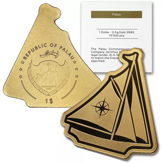 Palau 2022 1/2 gram Gold Sail Boat Brilliant Uncirculated .9999 coin w/CoA