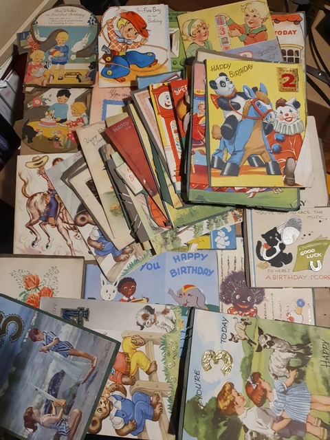 51 Vintage Birthday Greetings Cards | circa 20s 30s 40s 50s Joblot | Ephemera