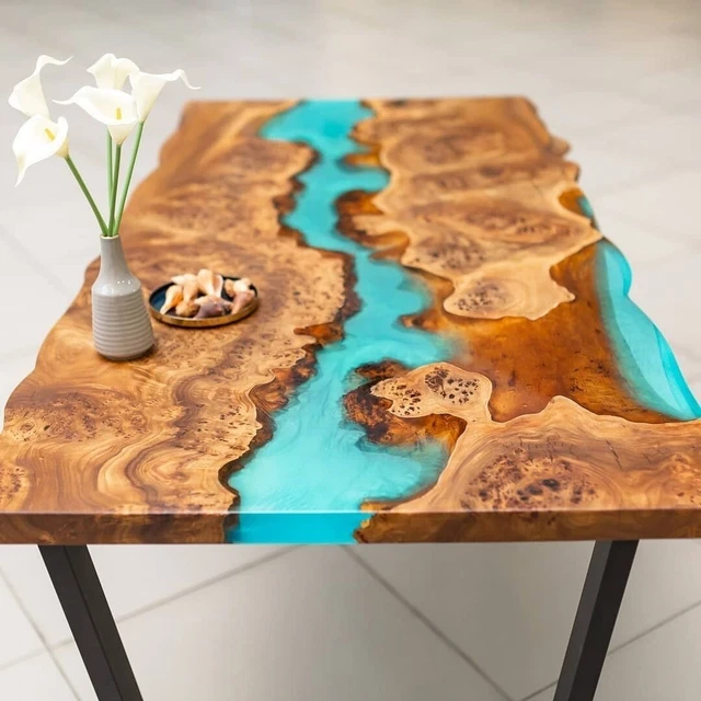 LIVE EDGE BLUE Epoxy Resin River Table Top Custom to Made Adorable ...