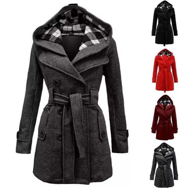 Veste d'hiver tendance femme double poitrine manteau à capuche avec ceinture ta
