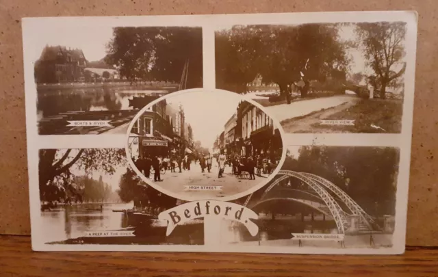 Old Multi View Real Photo Postcard -  Bedford Bedfordshire England UK