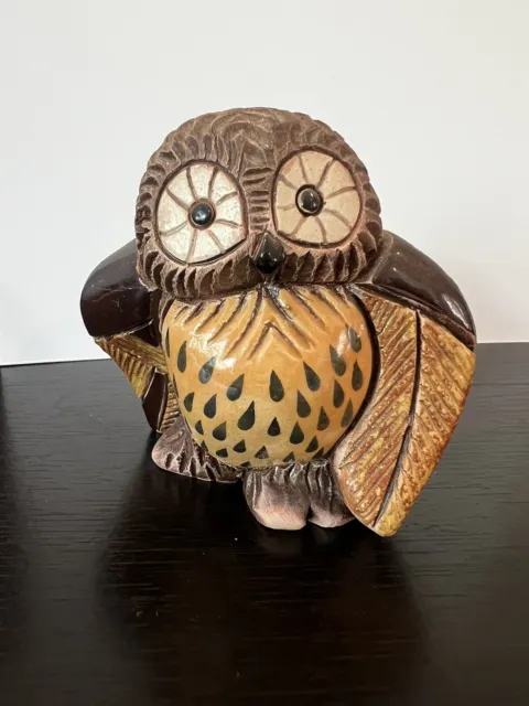 Artesania Rinconada De Rosa - Large Owl Hand Carved Clay Figurine - Signed