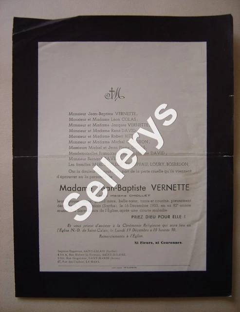 1898 Faire-part décès Mme Jeanne-Marie-Sidonie de LAVERNY d'AMBLARD