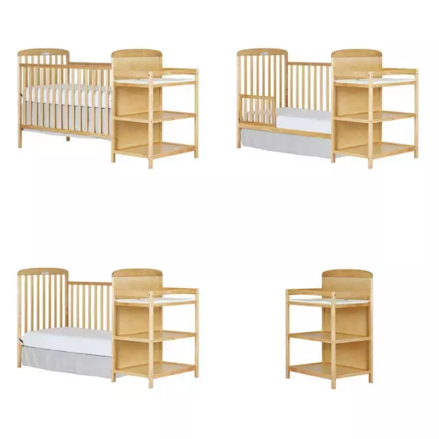 Dream On Me Natural Crib N Changing Table Combo 4-in-1 in Natural Wood Finish 3