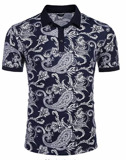 COOFANDY Mens Casual Short Sleeve Polo Shirts Slim Fit Paisley Polo Tee Floral P