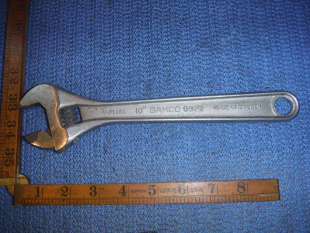 Vintage 10" Bahco V Steel 0927 Adjustable Spanner Wrench Tool Made In Sweden