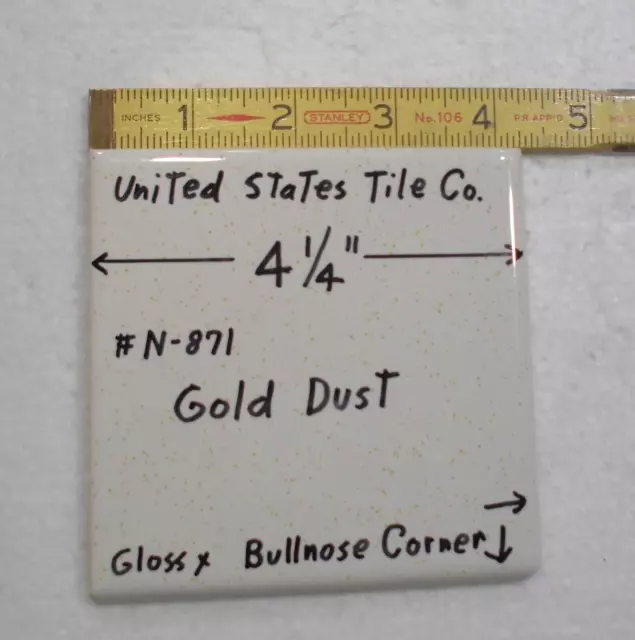 1 pc. Gold Dust:  Glossy Ceramic Corner Bullnose Tile: vintage white gold specks