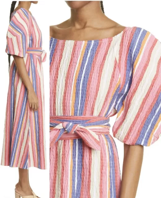 Mara Hoffman Cecilia Stripe Organic Cotton Midi Dress in Rainbow Multi Medium 3