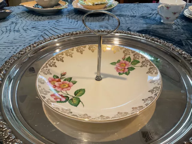 Vintage Retro Falcon Ware Hanley England Handled cake plate apple blossom