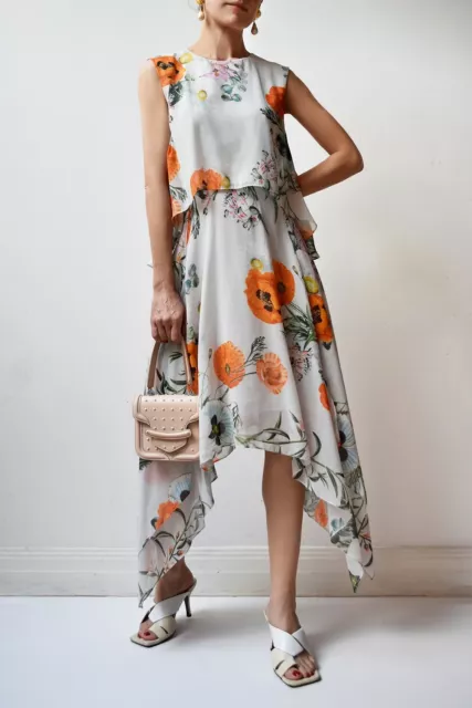 THURLEY Poppy Floral Print Georgette Layered Asymmetric Dress Sz 10