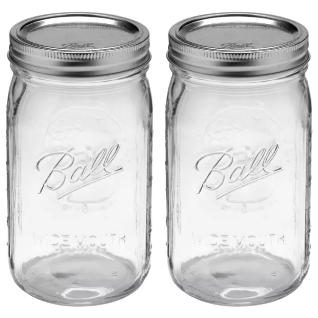 Ball Wide Mouth 32-Ounces Quart Mason Jars with Lids and Bands Set of 2