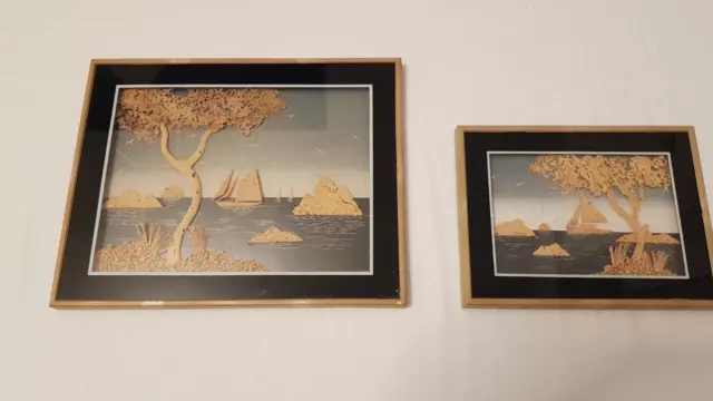 2 sehr schöne Chinesische Korkbilder im Rahmen Vintage
