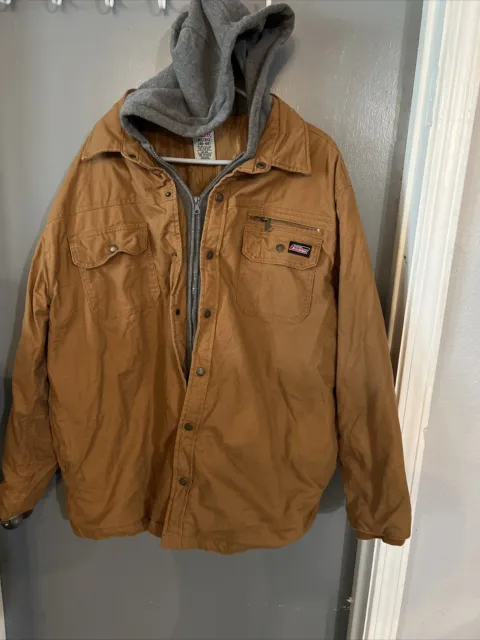 Dickies Jacket Relaxed Fit, Hooded Duck Quilted Shirt Jacket XL Brown