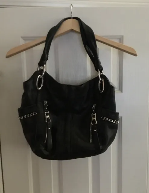 B. MAKOWSKY ALICE Black Leather Tote Shoulder Bag Hobo