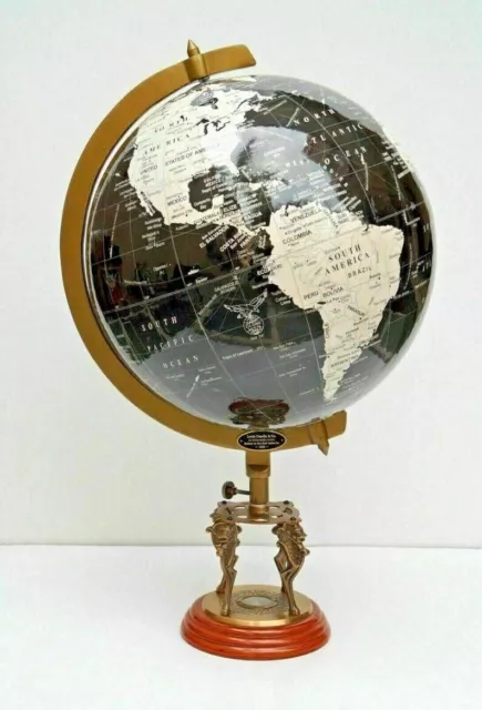 Antique 18" Globe World Map Earth Globes With Designer Lions Wooden Base Compass