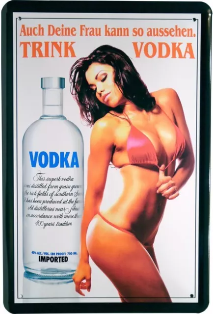 Retro Blechschild 20x30 trink Vodka auch deine Frau kann so aussehen pin up Girl