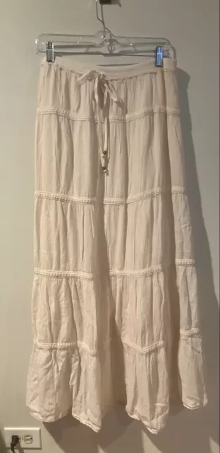 Bobeau Tiered Cream Colored Bohemian Peasant Maxi Skirt With Cotton Lining SizeM 3