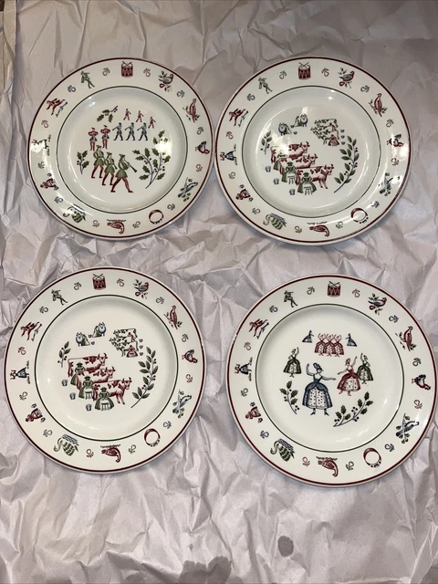 Set of 4 Twelve 12 Days of Christmas Salad Dessert Bread Plates Johnson Brothers