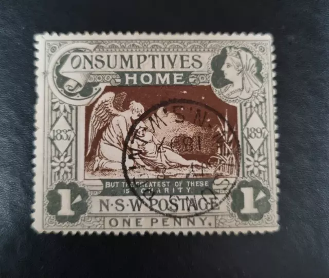 NSW Stamp 1897 Consumptives Home QV Charity 1d (1s) Green SG280 CV£50