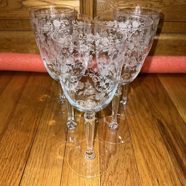 5 Fostoria Buttercup 8" Tall Wine Stem Etched 1942-1958