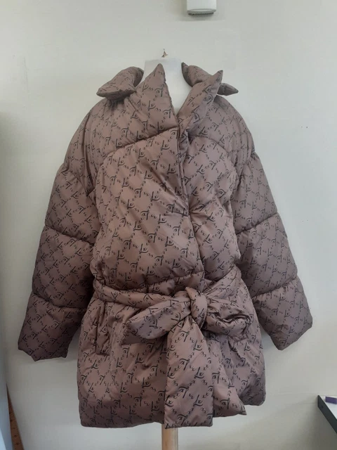 Asos Luxe Jacket Brown Ladies Puffer Belted BNWT Monogram Collar UK 18 Curves