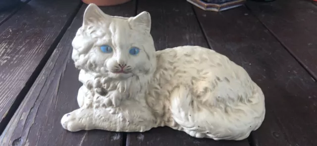 Antique Cast Iron Metal Hubley White Cat Door Stopper