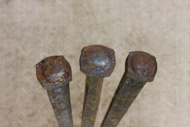 4 1/2” Old Spikes 3 SQUARE NAILS Common Rosehead Med Dimple vintage Crucifixion 6