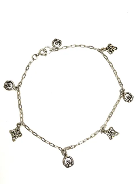 Irish Celtic Charm Bracelet 925 Sterling Silver Mini Knot Claddagh 7.5-8.5” Long