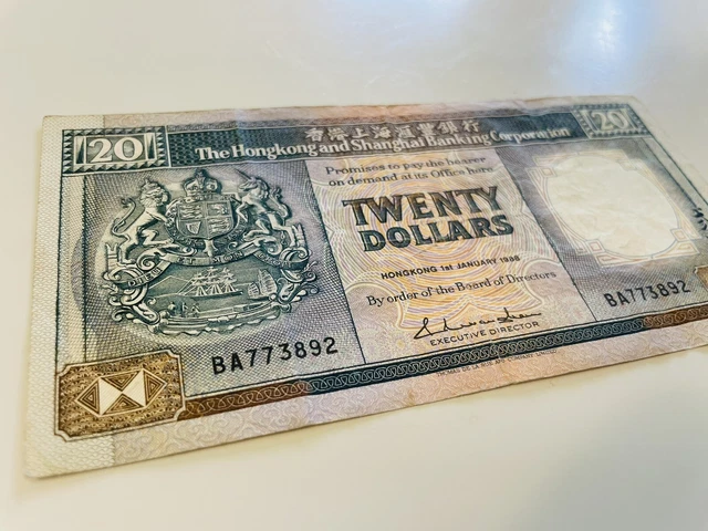 Hongkong and Shanghai Corp Bank 20 Dollars Circulated Paper Money
