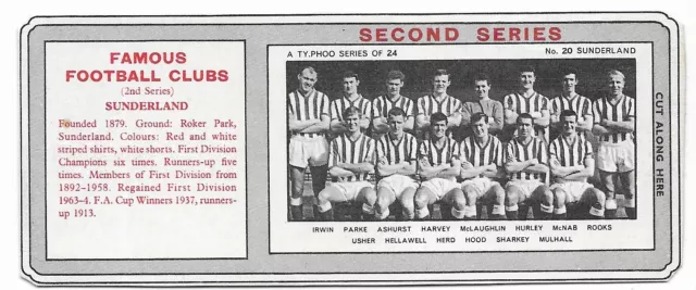 SUNDERLAND #20 2nd Series 1963 Famous Football Club Typhoo Tea Card