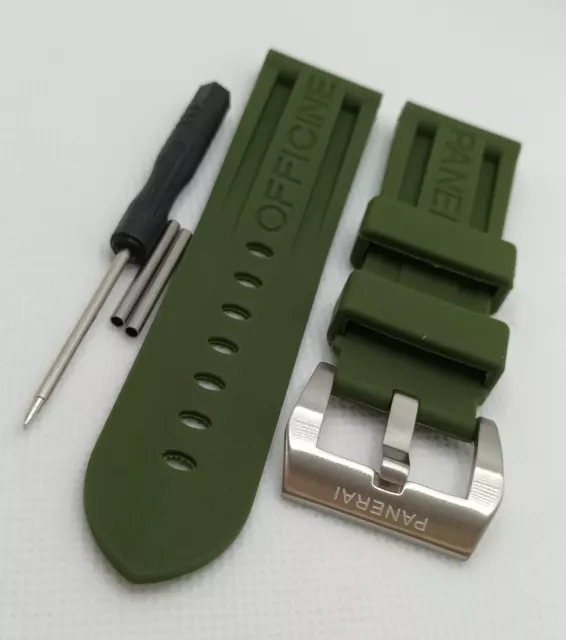 24mm PANERAI 441 Bracelet Caoutchouc Vert Militar for logo Luminor boucle pino