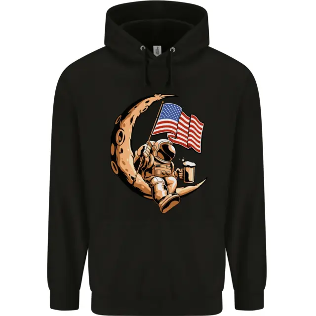 Beer Moon USA Flag Astronaut Space Alcohol Mens 80% Cotton Hoodie